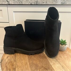 Unisa Black Suede Lug Sole Ankle Boots